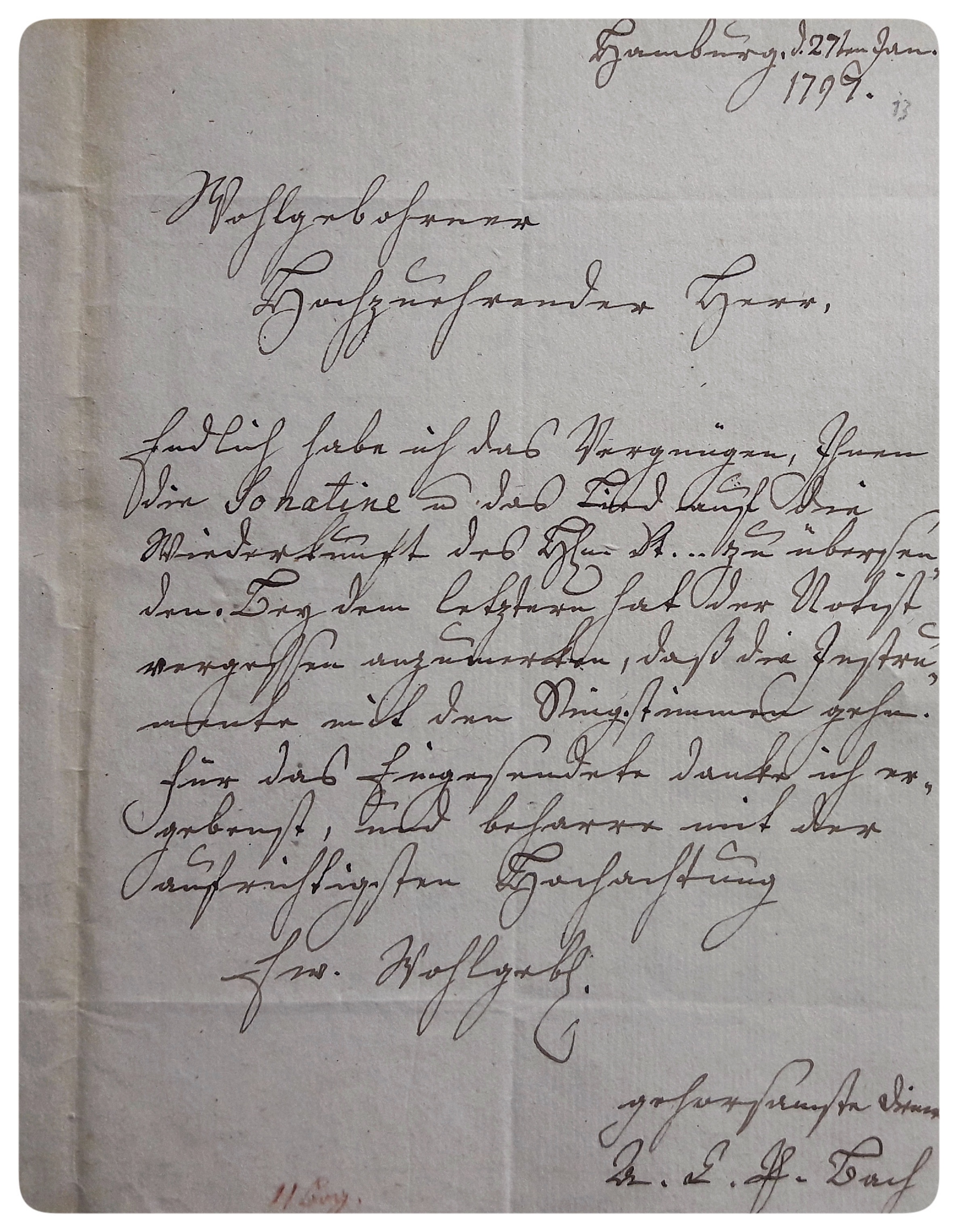 Letter by Anna Carolina Philippina Bach from 27 January 1797