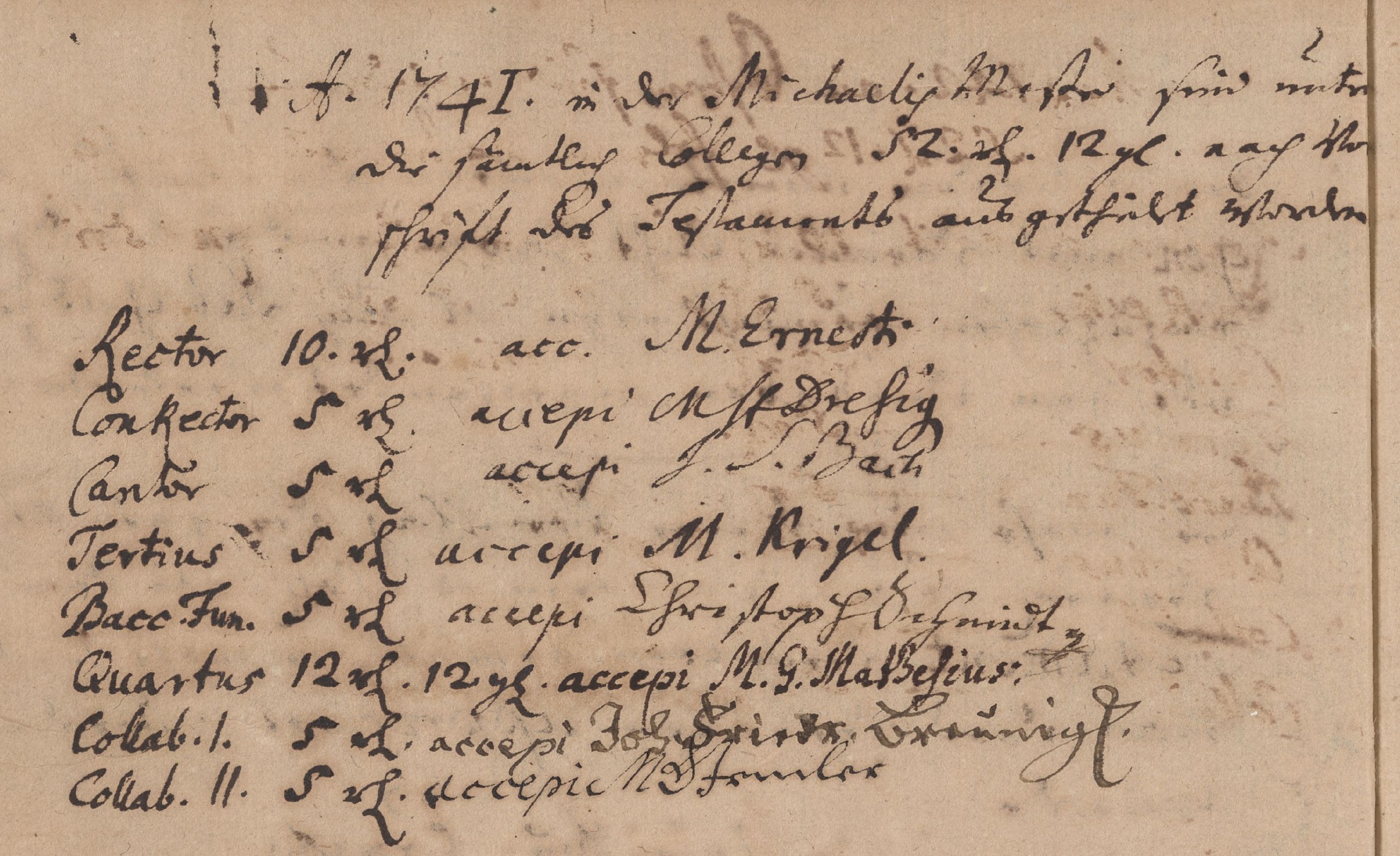 Entries in the Legacy of R. M. Sinner with Bach's signature (1741)