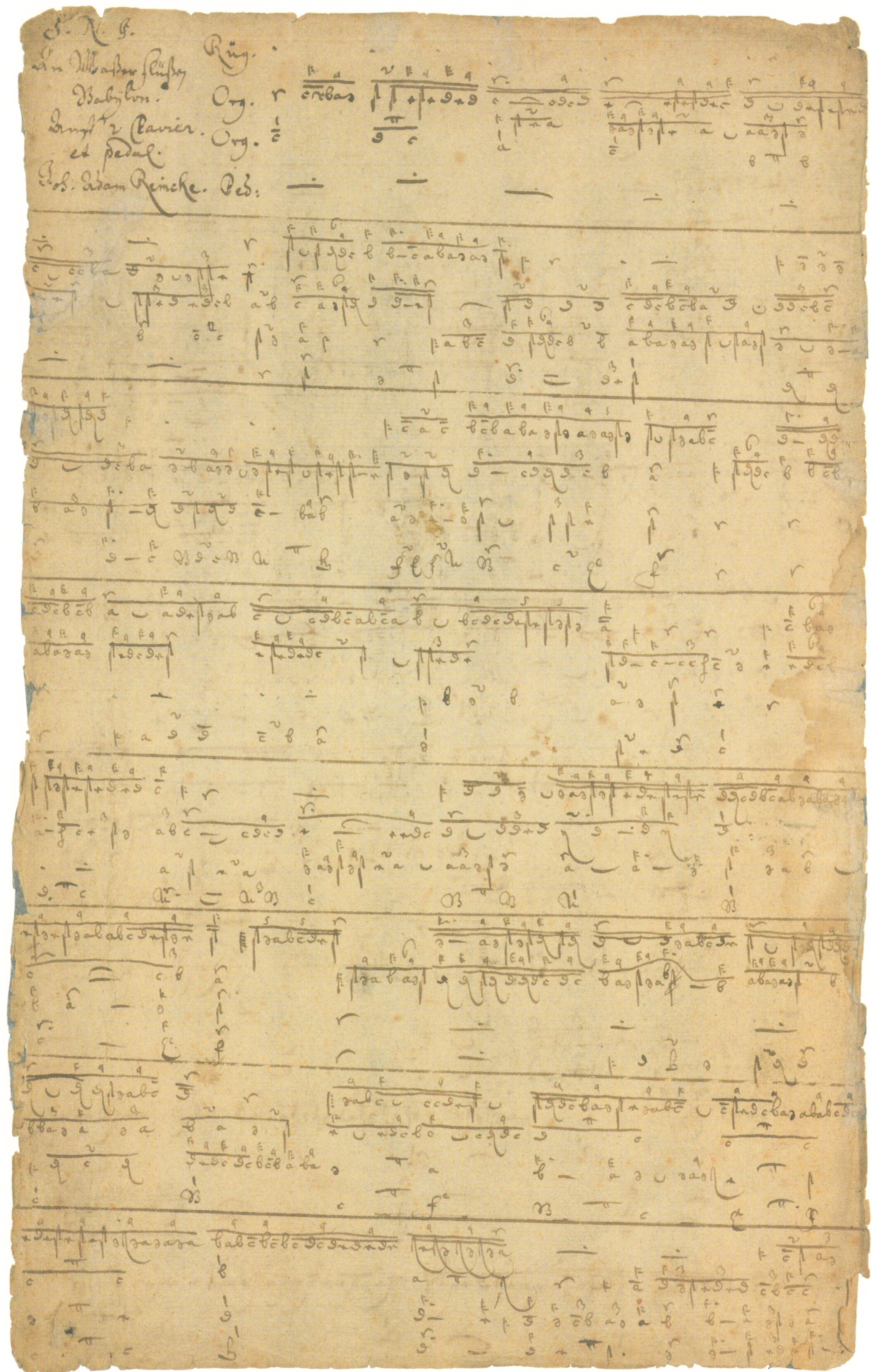 Weimarer Orgeltabulatur, Johann Adam Reincken: An Wasserflüssen Babylon, Abschrift von Johann Sebastian Bach, 1700, Faksimileausgabe, Kassel 2007 